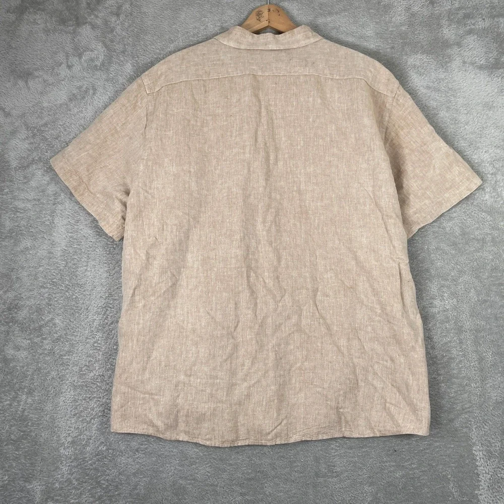 Banana Republic Shirt Mens 2XL Tan Linen Blend Short Sleeve Slim Fit Button Down
